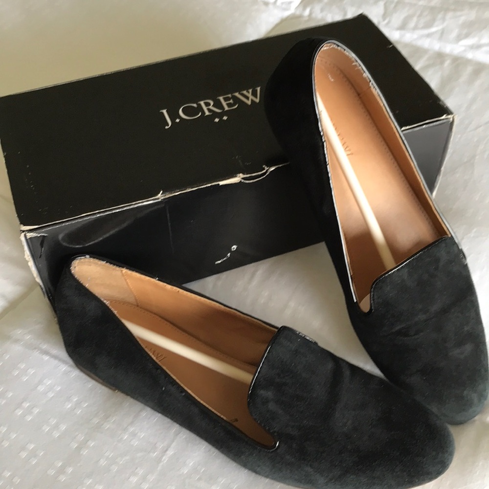 J Crew black suede loafers